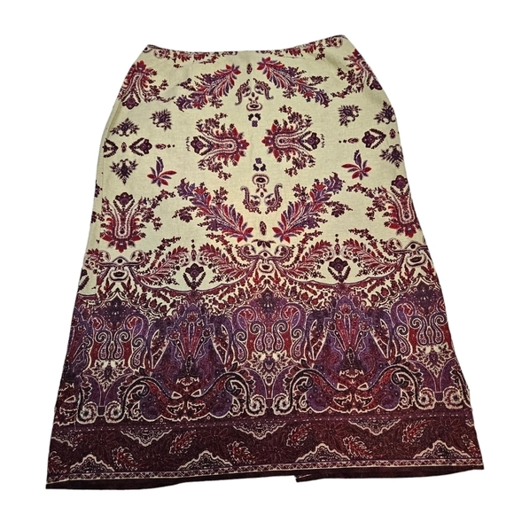 Maggie McNaughton Tan &‎ Purple Paisley Print Linen Blend Maxi Skirt Size 18W K7 - Picture 1 of 11